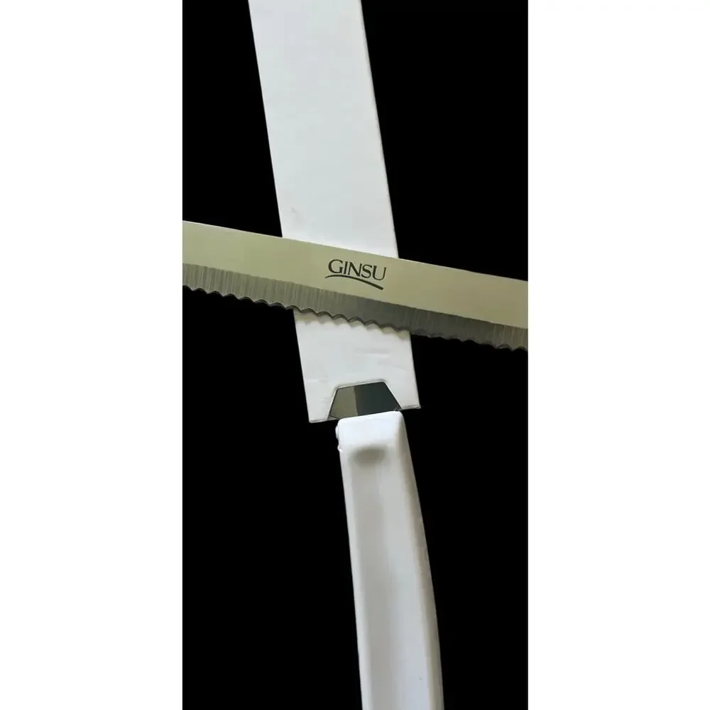 NEW 2 GINSU Knives Serrated Kitchen Sharp Carving Edge Stainless Steel White (B)